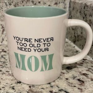 NWOT Parker Lane White and Mint Green Stoneware Coffee Tea Mug Mom